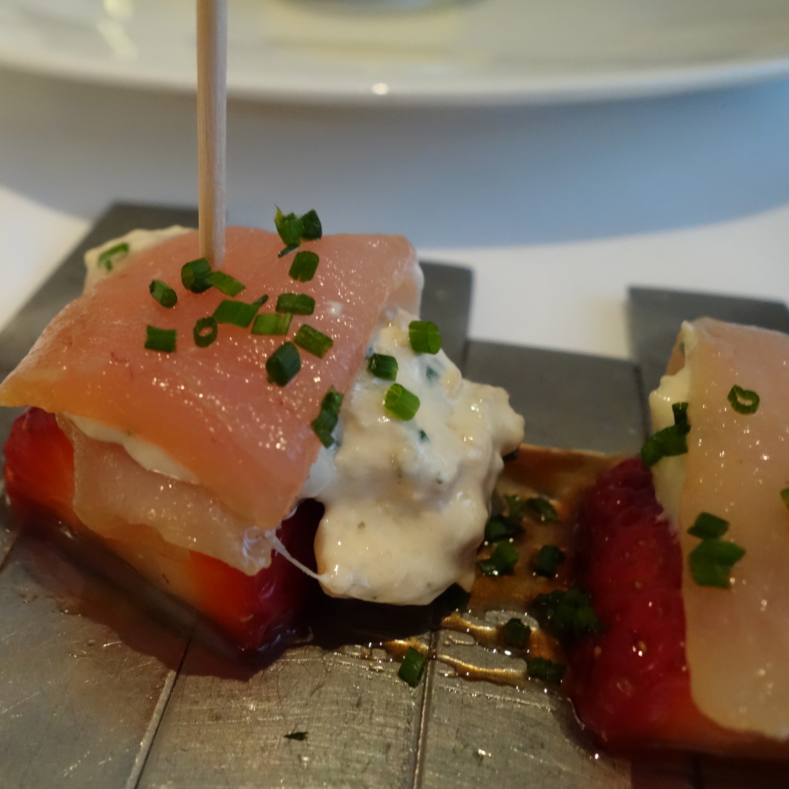 white tuna with marinated strawberries